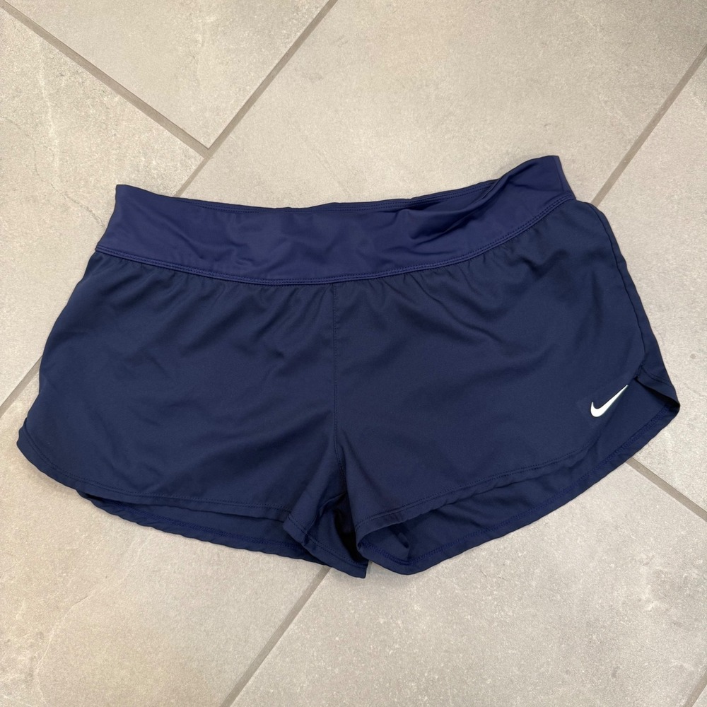 Nike Womens Navy Blue Running Shorts Back Zip Pocket NESS8202 Size Large